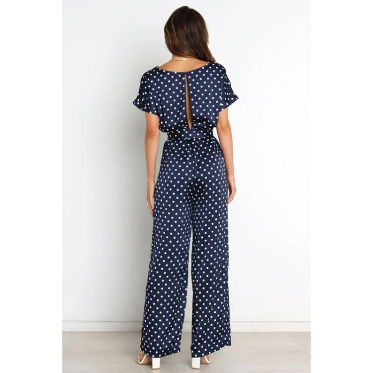 Batwing Sleeve Tie Waist Dot Print Jumpsuit For Ladies