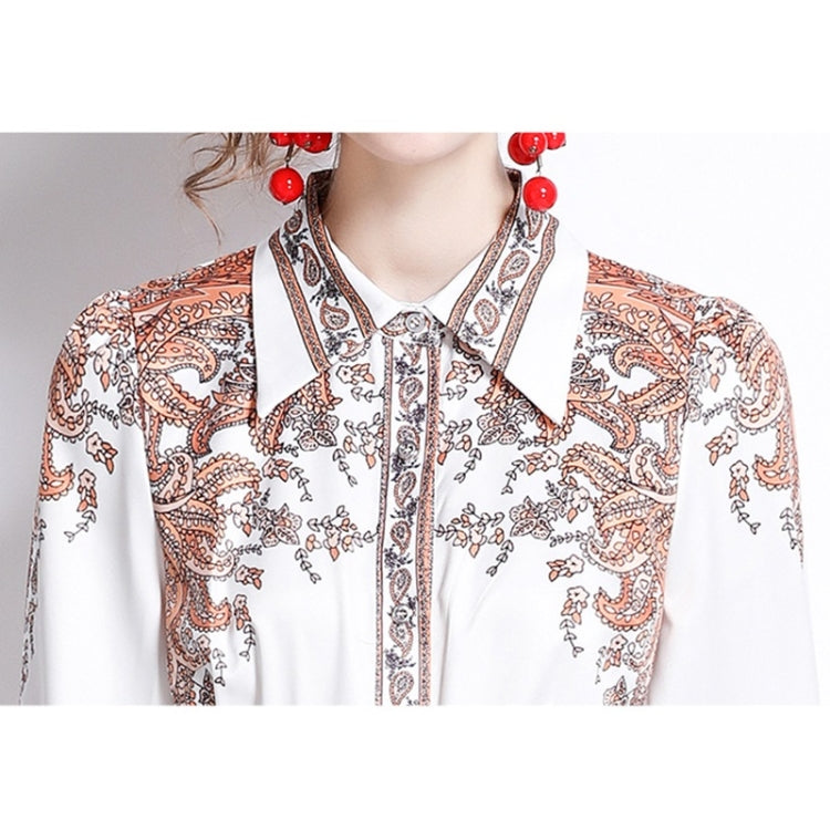 Spring Leaf Print Lapel Neck Waist Long Sleeve Dress For Ladies