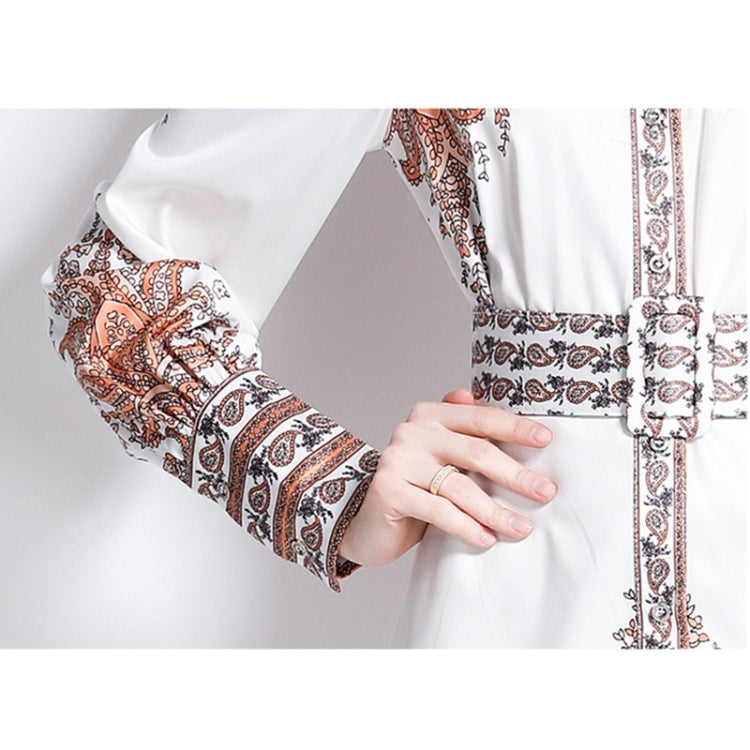 Spring Leaf Print Lapel Neck Waist Long Sleeve Dress For Ladies