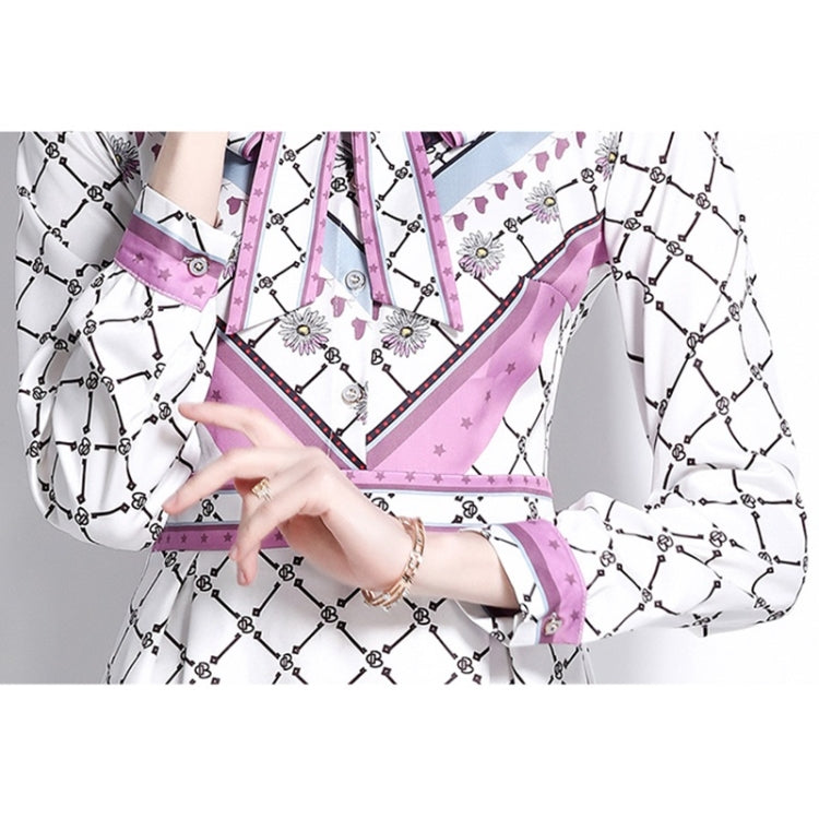Spring Plaid Print Lapel Neck Waist Long Sleeve Dress For Ladies
