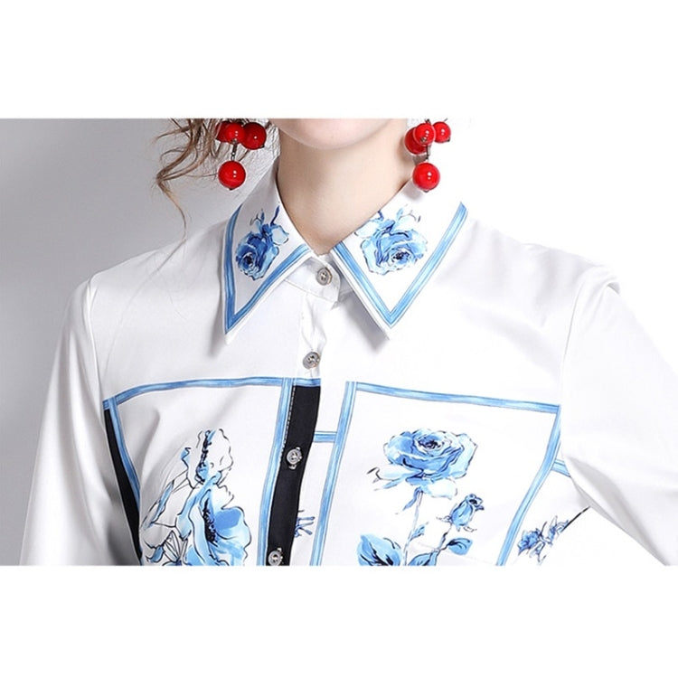 Spring Square Print Lapel Nipped Waist Long Sleeve Dress for Women