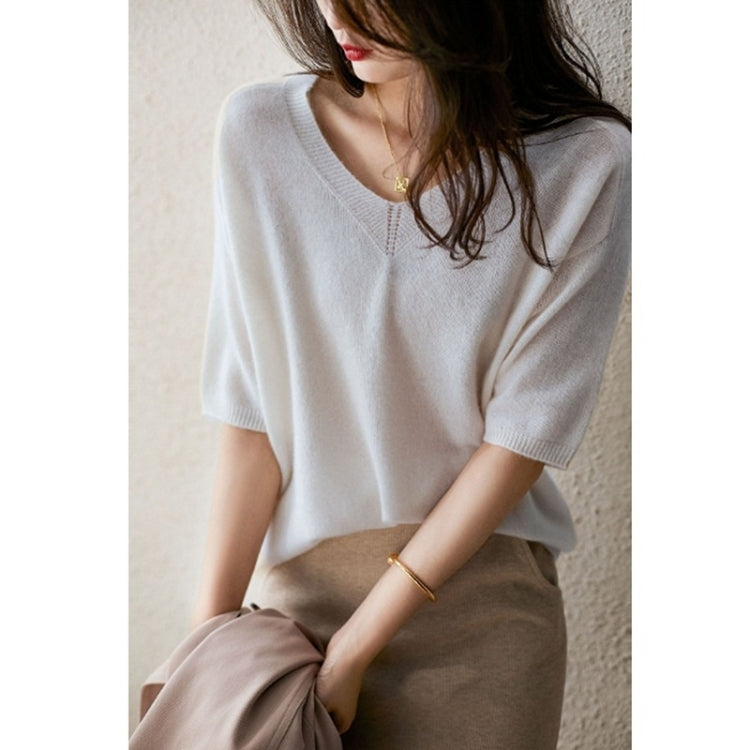 V-neck Cardigan Half-sleeve Sweater Knitted T-shirt