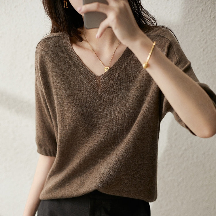 V-neck Cardigan Half-sleeve Sweater Knitted T-shirt