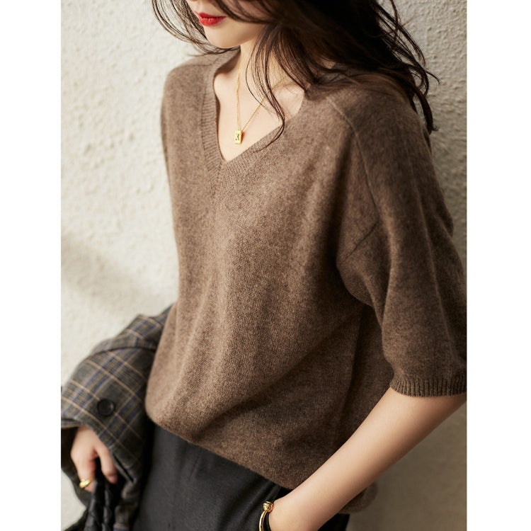 V-neck Cardigan Half-sleeve Sweater Knitted T-shirt
