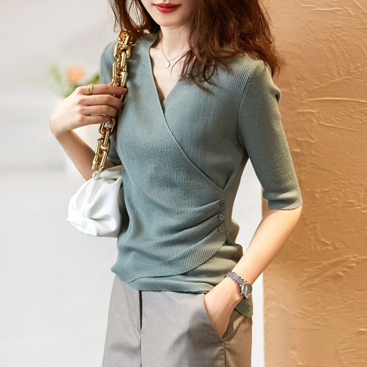 V-neck Five-quarter Sleeve Knitted Bottoming Shirt