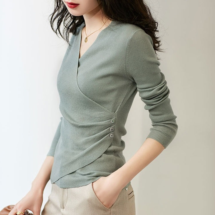 V-neck Five-quarter Sleeve Knitted Bottoming Shirt