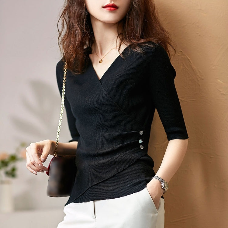 V-neck Five-quarter Sleeve Knitted Bottoming Shirt