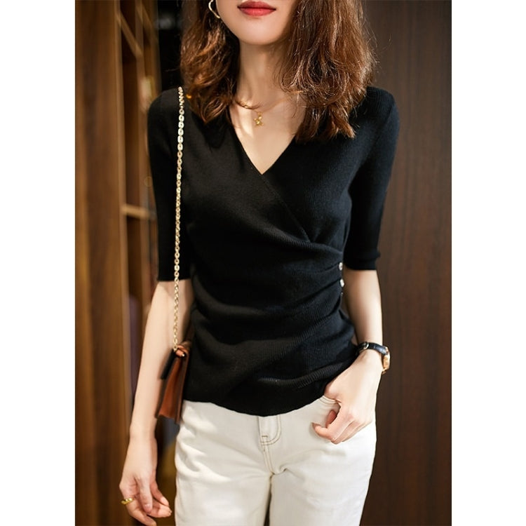 V-neck Five-quarter Sleeve Knitted Bottoming Shirt