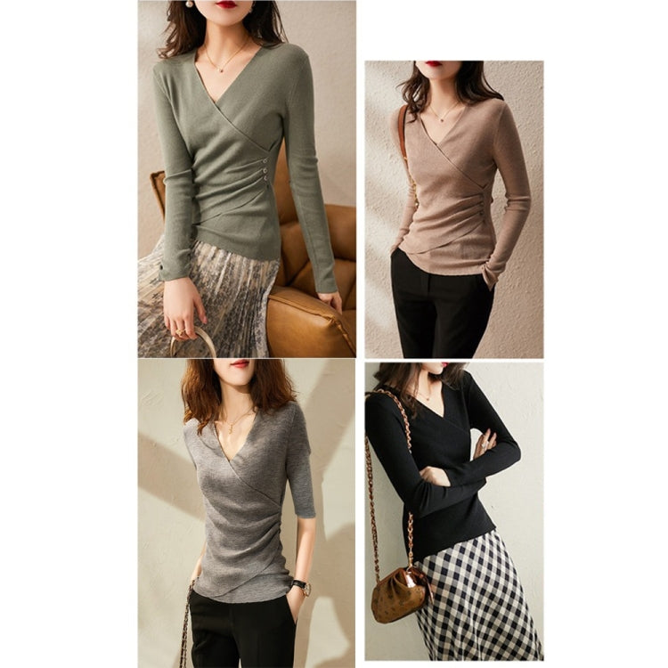 V-neck Five-quarter Sleeve Knitted Bottoming Shirt