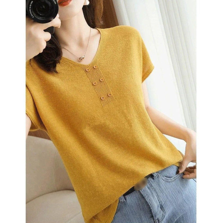 V-neck Cotton Short-sleeved T-shirt