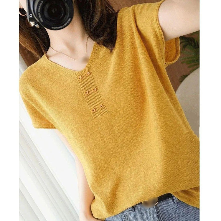 V-neck Cotton Short-sleeved T-shirt