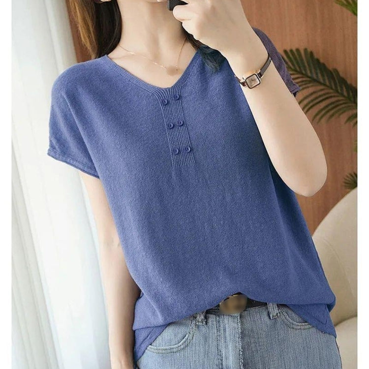 V-neck Cotton Short-sleeved T-shirt