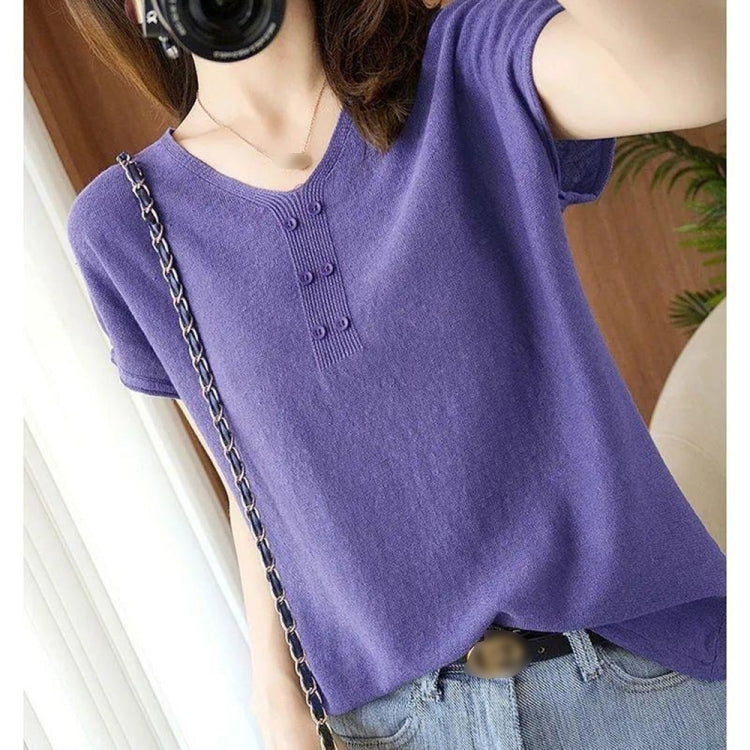 V-neck Cotton Short-sleeved T-shirt