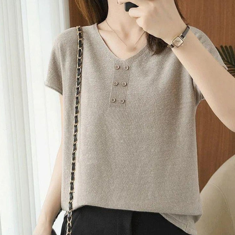 V-neck Cotton Short-sleeved T-shirt