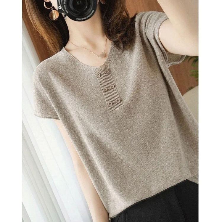 V-neck Cotton Short-sleeved T-shirt