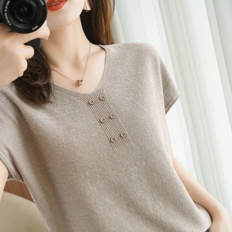 V-neck Cotton Short-sleeved T-shirt