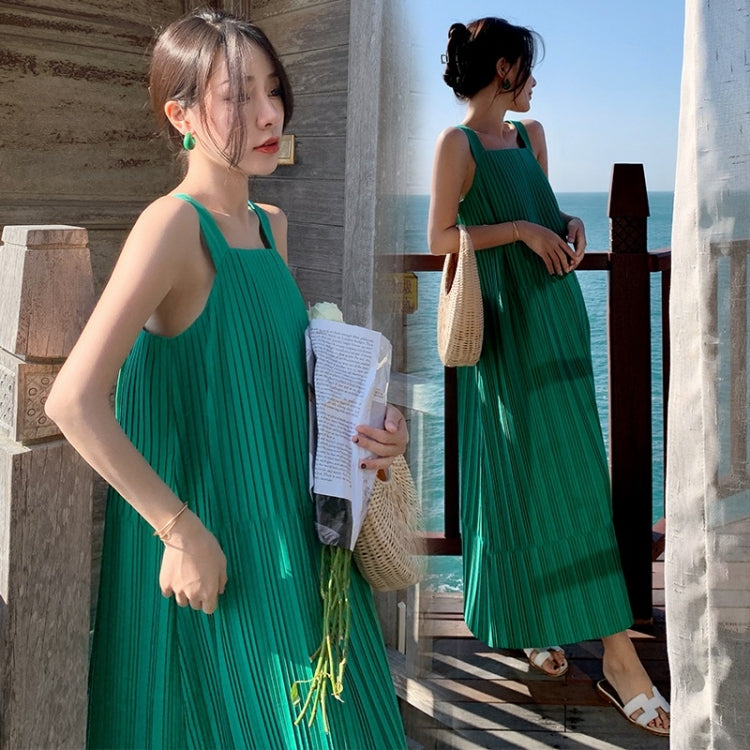 Sleeveless Wrinkle Sling Vest Dress