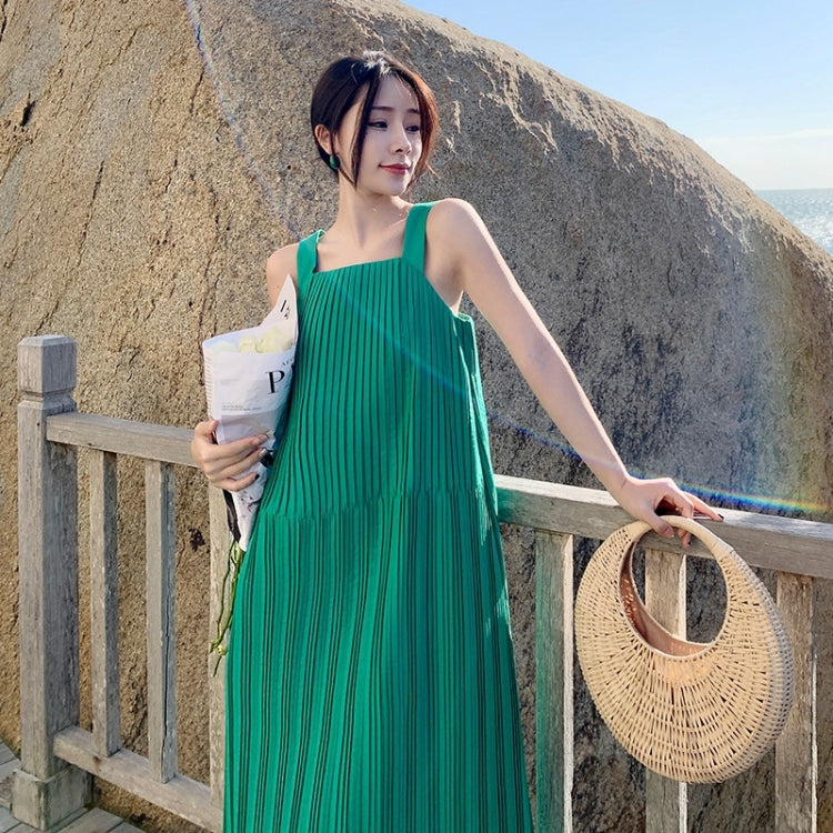 Sleeveless Wrinkle Sling Vest Dress