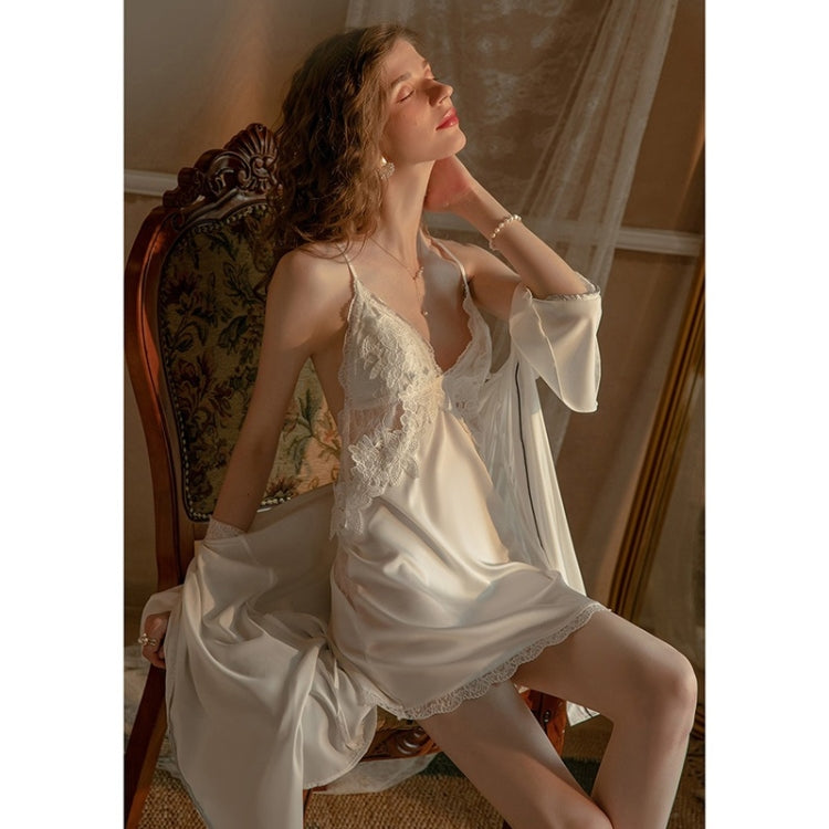 2 in 1 Spring Summer Lace Sling Nightdress with Chest Pad + Nightgown Set for Ladies
