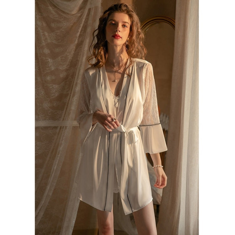 2 in 1 Spring Summer Lace Sling Nightdress with Chest Pad + Nightgown Set for Ladies
