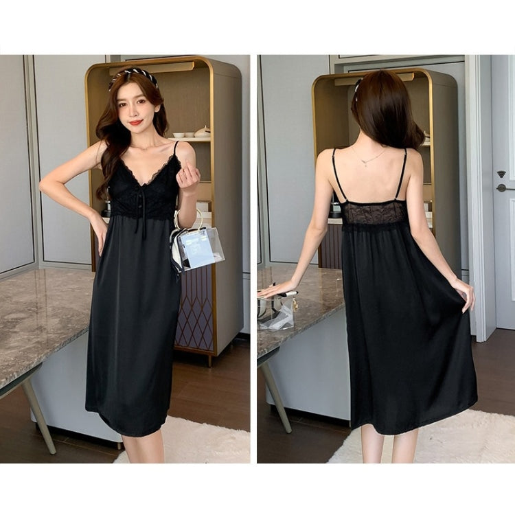 2 in 1 Spring Summer Ice Silk Long Sling Nightdress + Nightgown Set for Ladies