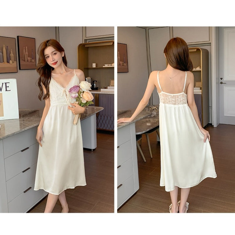 2 in 1 Spring Summer Ice Silk Long Sling Nightdress + Nightgown Set for Ladies