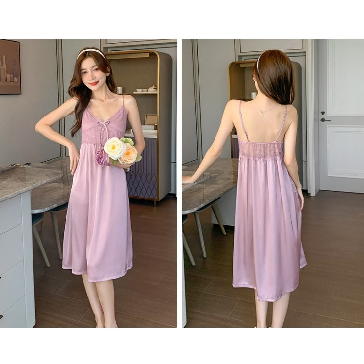 2 in 1 Spring Summer Ice Silk Long Sling Nightdress + Nightgown Set for Ladies