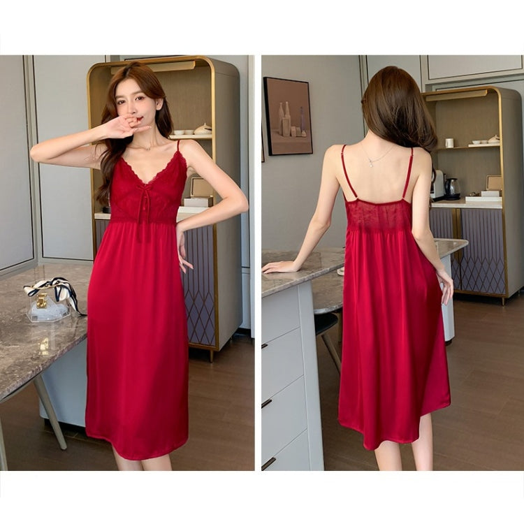 2 in 1 Spring Summer Ice Silk Long Sling Nightdress + Nightgown Set for Ladies