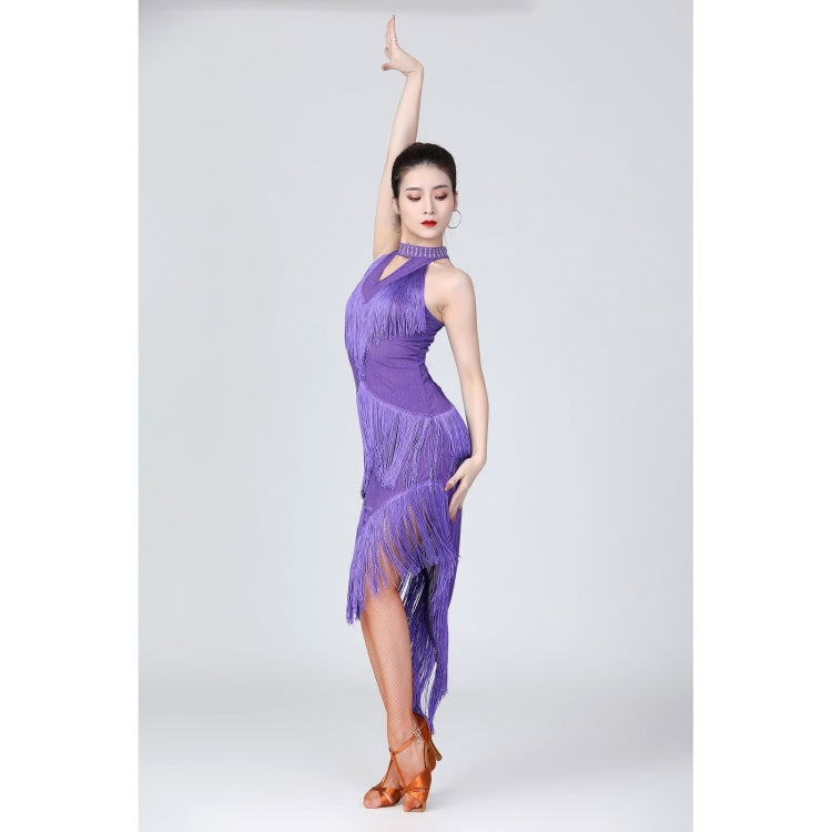 Halter Neck Irregular Tassel Latin Dance Dress Competition Performance Suit With Separate Bottoms