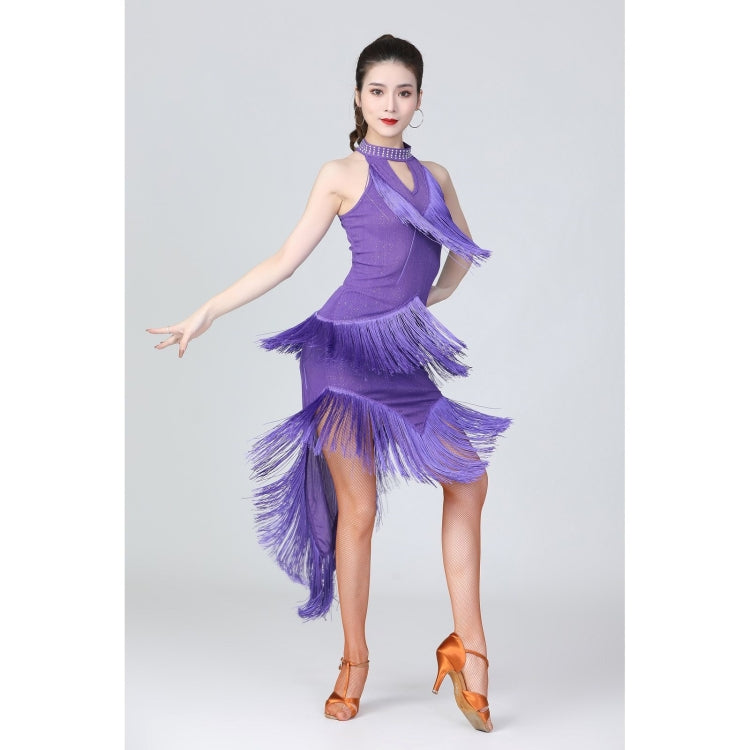 Halter Neck Irregular Tassel Latin Dance Dress Competition Performance Suit With Separate Bottoms