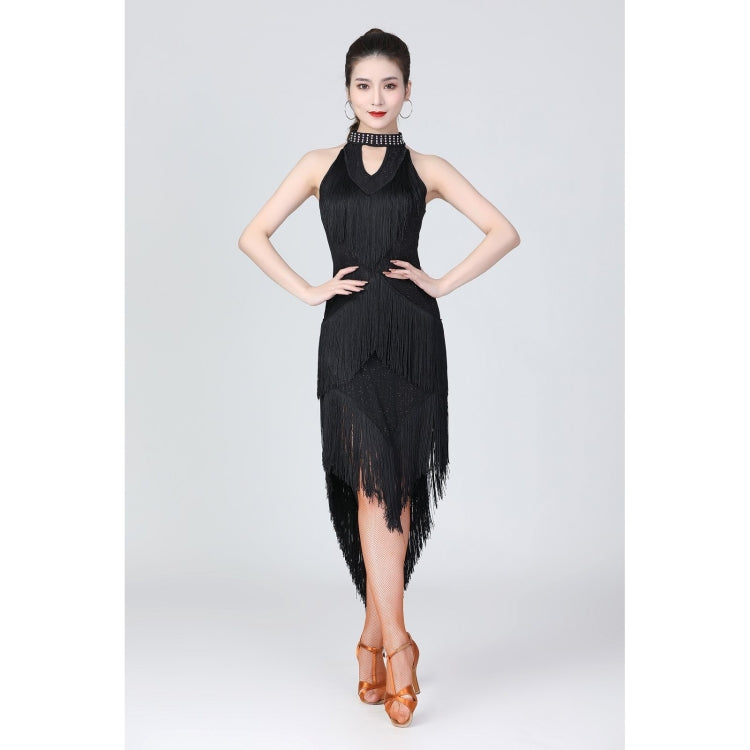 Halter Neck Irregular Tassel Latin Dance Dress Competition Performance Suit With Separate Bottoms
