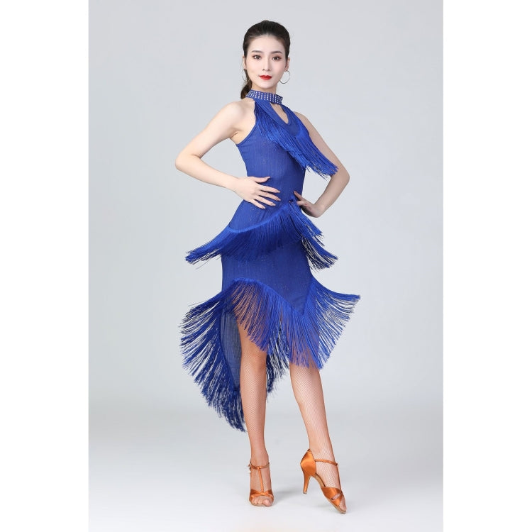Halter Neck Irregular Tassel Latin Dance Dress Competition Performance Suit With Separate Bottoms