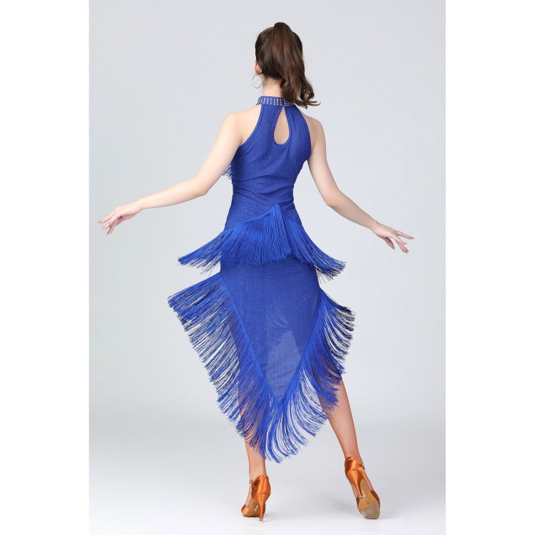 Halter Neck Irregular Tassel Latin Dance Dress Competition Performance Suit With Separate Bottoms