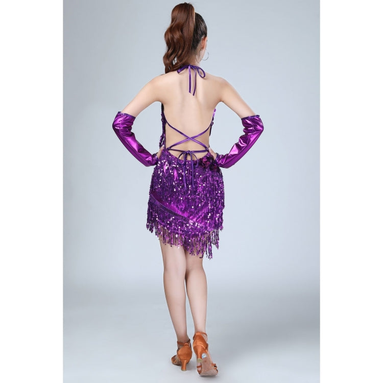 Fringe Sling Latin Dance Dress Competition Performance Suit with Gloves & Separate Bottoms