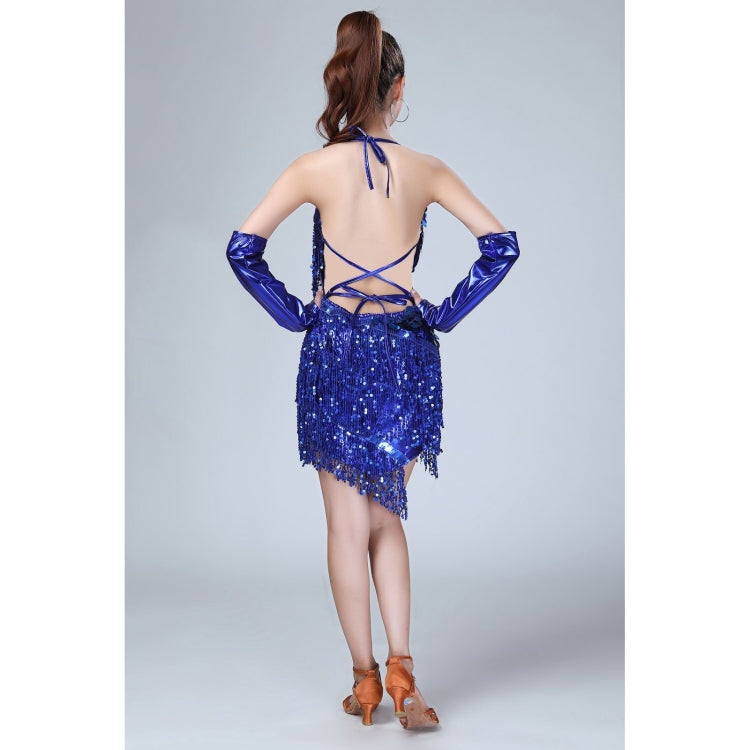Fringe Sling Latin Dance Dress Competition Performance Suit with Gloves & Separate Bottoms