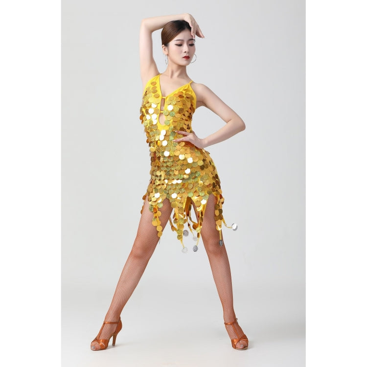 Sling Sequin Deep V Latin Dance Dress Competition Performance Costume