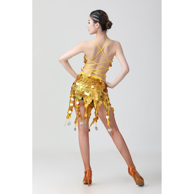 Sling Sequin Deep V Latin Dance Dress Competition Performance Costume