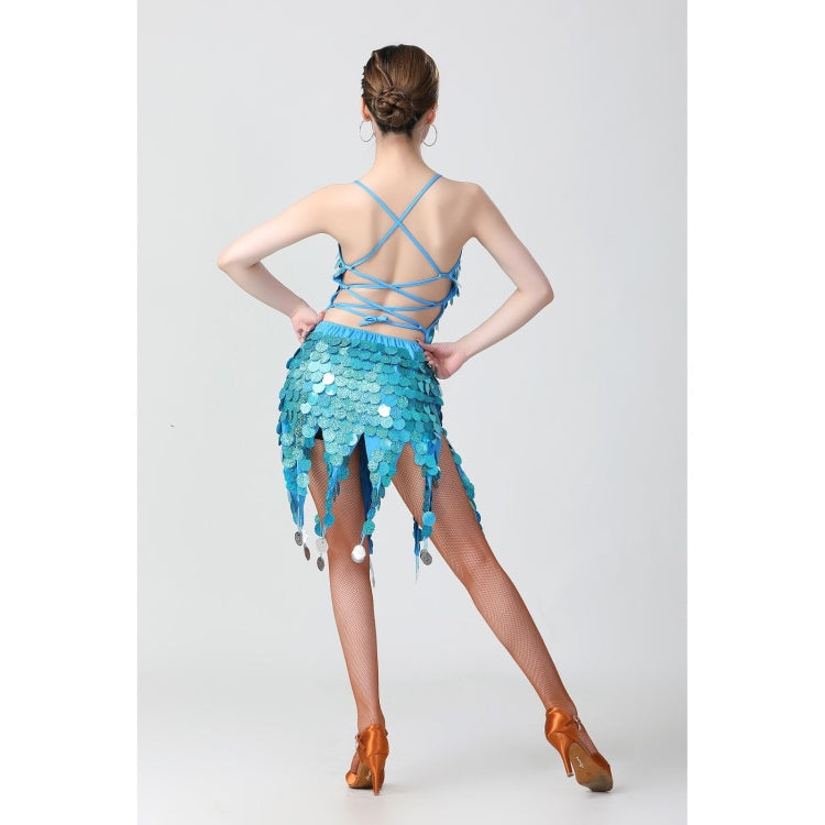 Sling Sequin Deep V Latin Dance Dress Competition Performance Costume