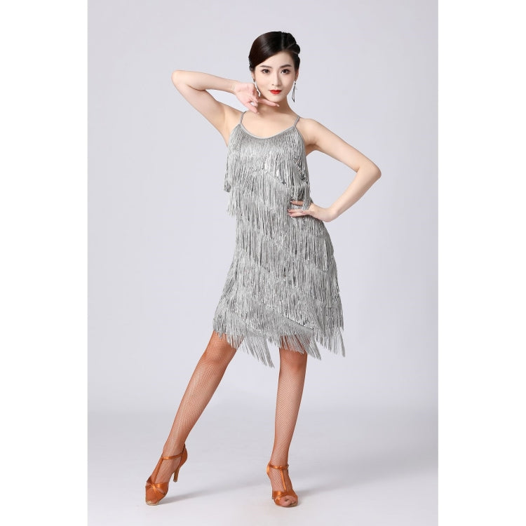 V-neck Suspender Sequined Fringed Latin Dance Dress Competition Performance Suit