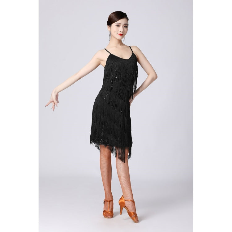 V-neck Suspender Sequined Fringed Latin Dance Dress Competition Performance Suit