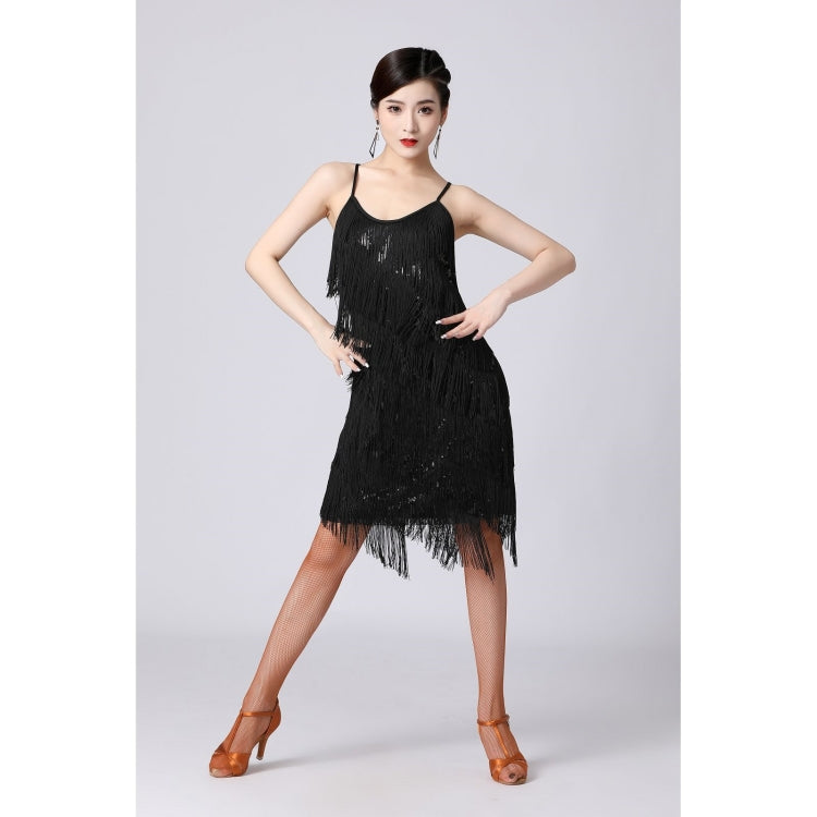 V-neck Suspender Sequined Fringed Latin Dance Dress Competition Performance Suit