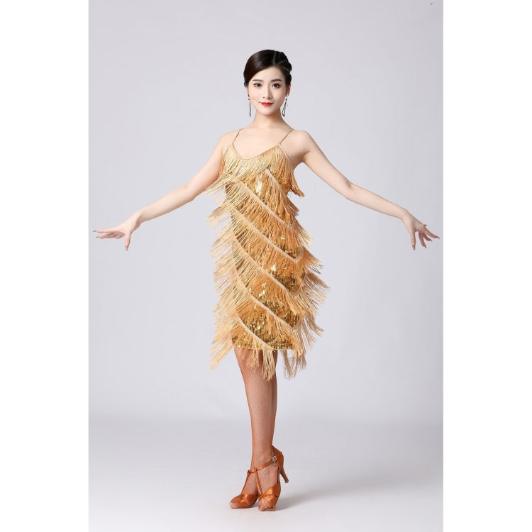 V-neck Suspender Sequined Fringed Latin Dance Dress Competition Performance Suit