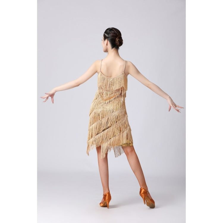 V-neck Suspender Sequined Fringed Latin Dance Dress Competition Performance Suit