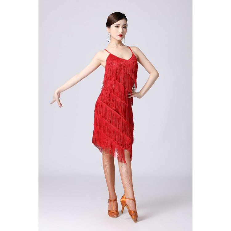 V-neck Suspender Sequined Fringed Latin Dance Dress Competition Performance Suit