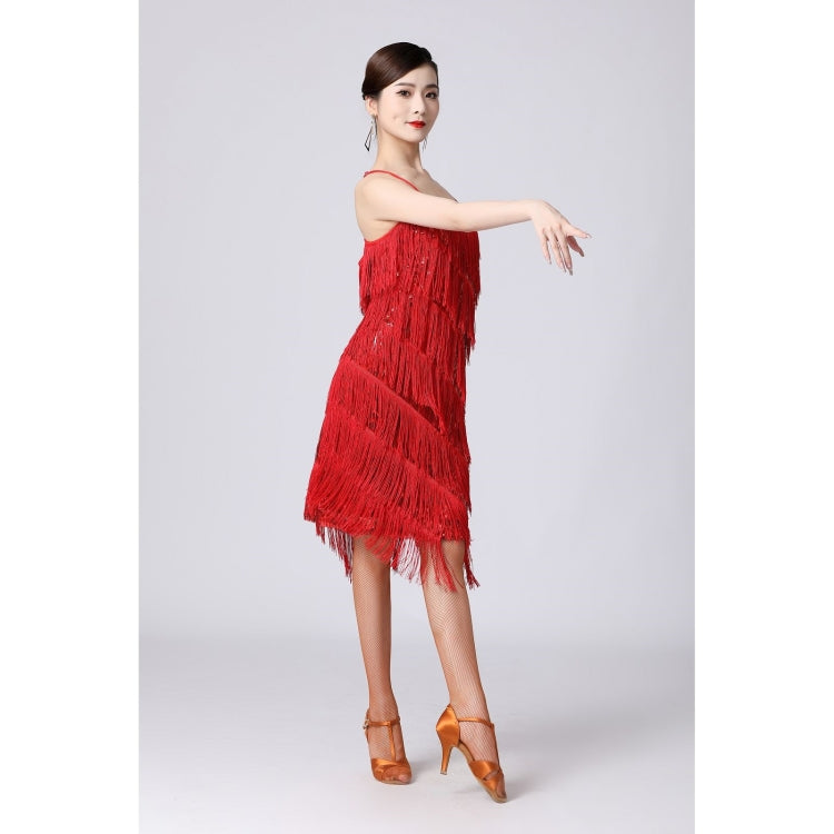 V-neck Suspender Sequined Fringed Latin Dance Dress Competition Performance Suit