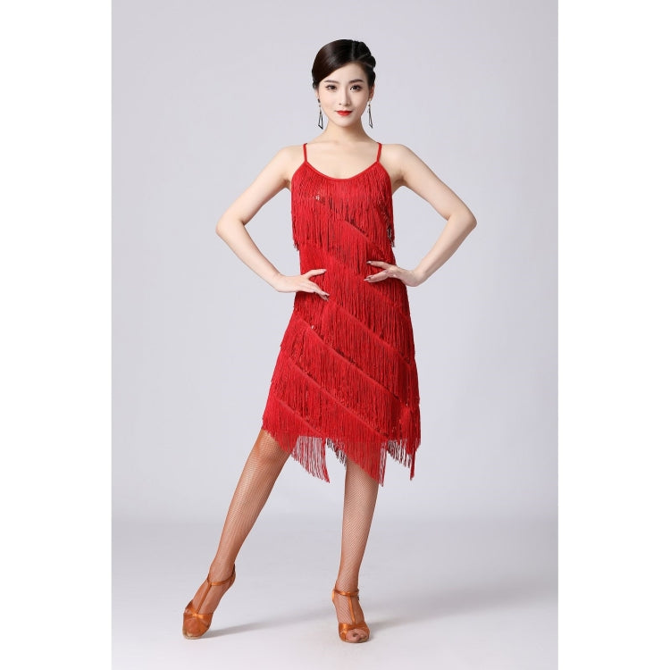 V-neck Suspender Sequined Fringed Latin Dance Dress Competition Performance Suit