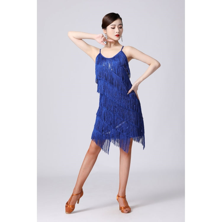 V-neck Suspender Sequined Fringed Latin Dance Dress Competition Performance Suit