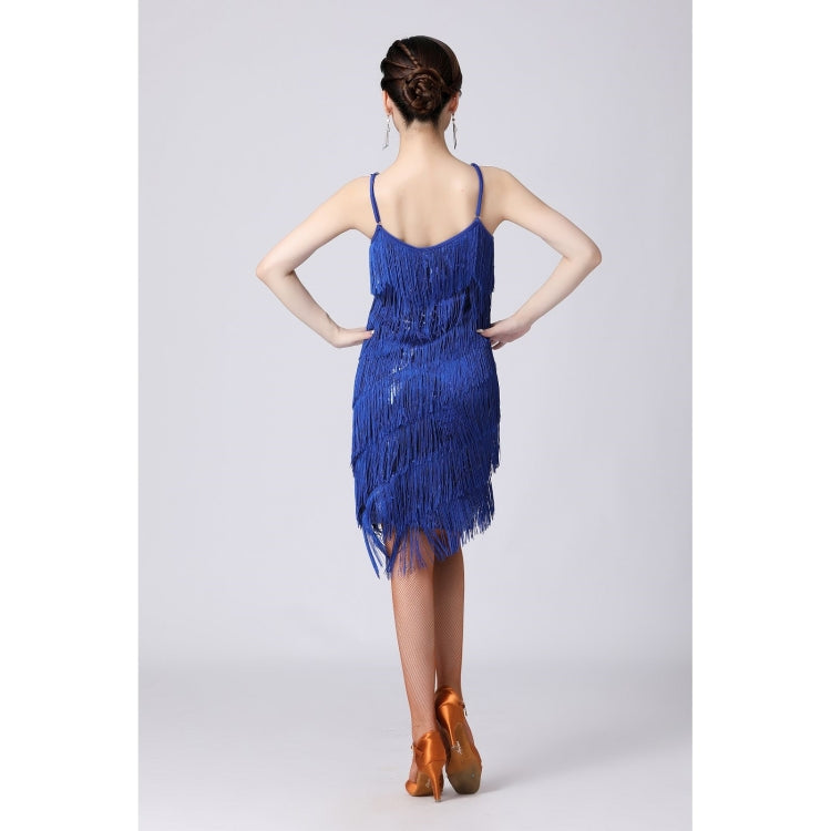 V-neck Suspender Sequined Fringed Latin Dance Dress Competition Performance Suit