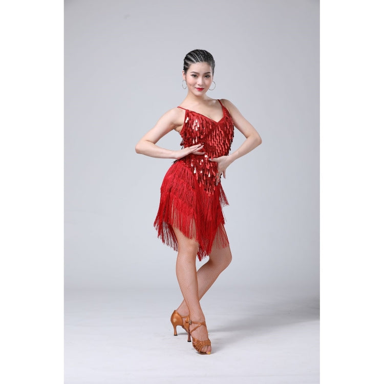 Waterdrop Fringed Sequins Suspenders Latin Dance Dress Competition Performance Suit