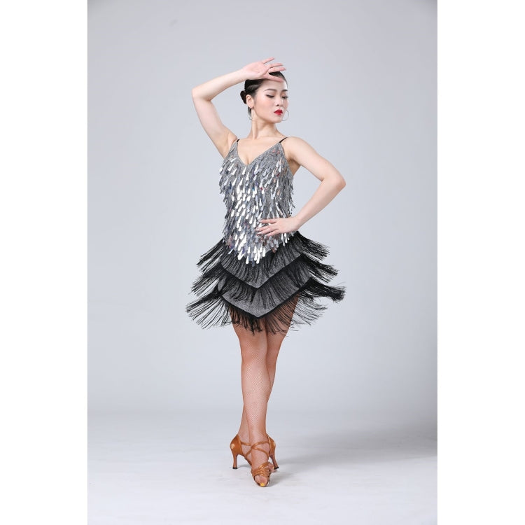 Waterdrop Fringed Sequins Suspenders Latin Dance Dress Competition Performance Suit